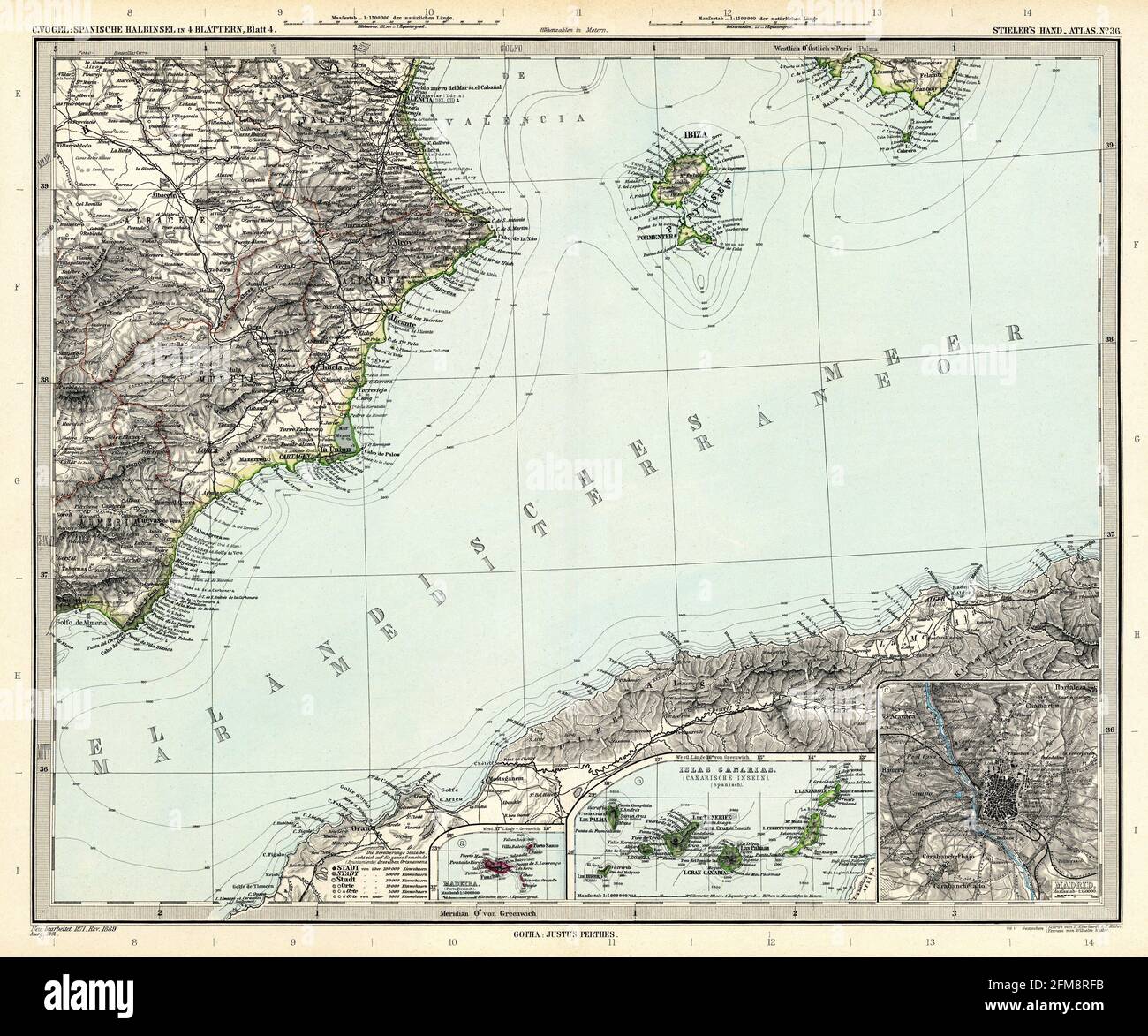 Kupferstich-Landkarte von Gibraltar aus dem 19. Jahrhundert. Alle Karten sind wunderschön farbig und illustriert und zeigen die Welt zu dieser Zeit. Stockfoto