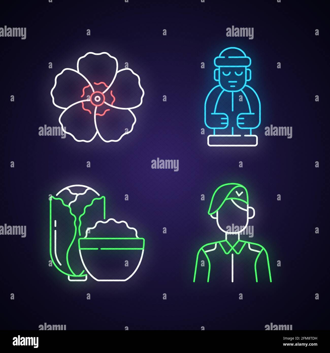 Koreanische Staatsbürger Symbole Neonlicht Symbole gesetzt Stock Vektor