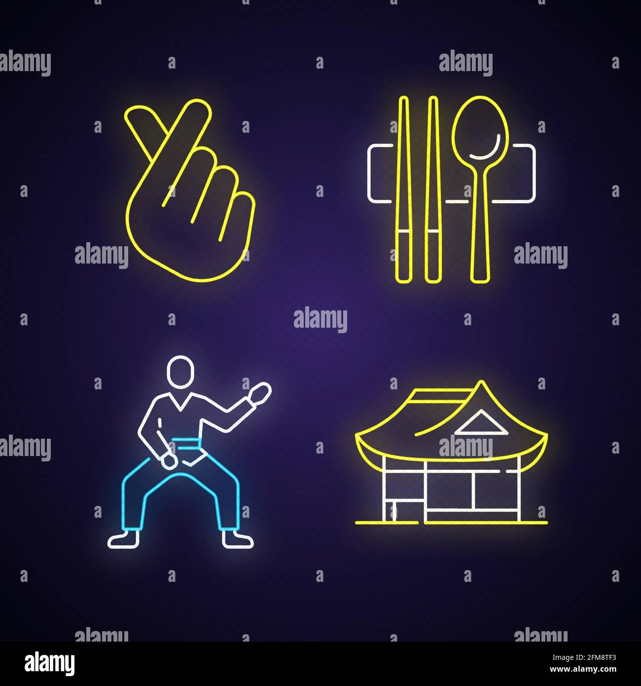 Symbole von Korea Neon-Licht-Symbole gesetzt Stock Vektor