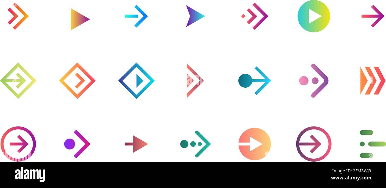 Symbol für die Schaltfläche „Verlauf“ mit dem Pfeil nach rechts verschieben. Scroll-Cursor-Piktogramm für Anwendungen und soziale Netzwerke für Webdesign oder App. Vektor flach moderne nächste Richtung Zeiger ui-Schnittstelle Sammlung Illustration Stock Vektor