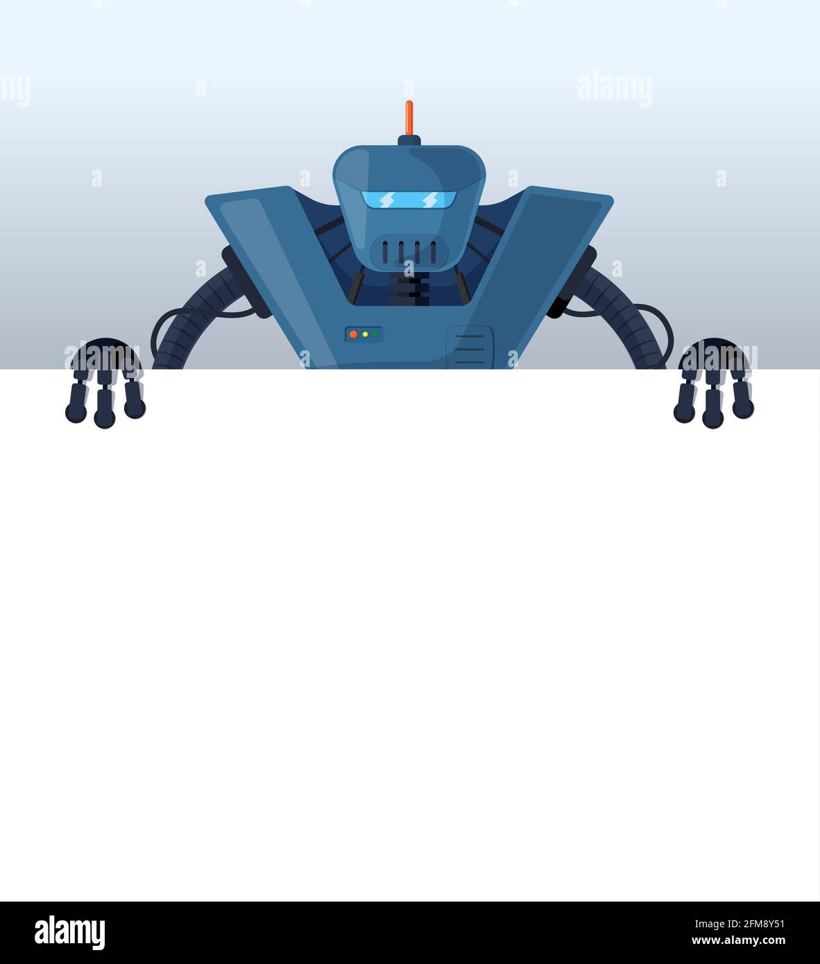 Cartoon-Roboter stehen hinter leeren Poster Platz für Text. Blauer  Retro-Cyborg-Charakter mit leerem weißen Brett zur Präsentation. Roboter  Informationen Banner mockup Interface Design Vektor Illustration  Stock-Vektorgrafik - Alamy