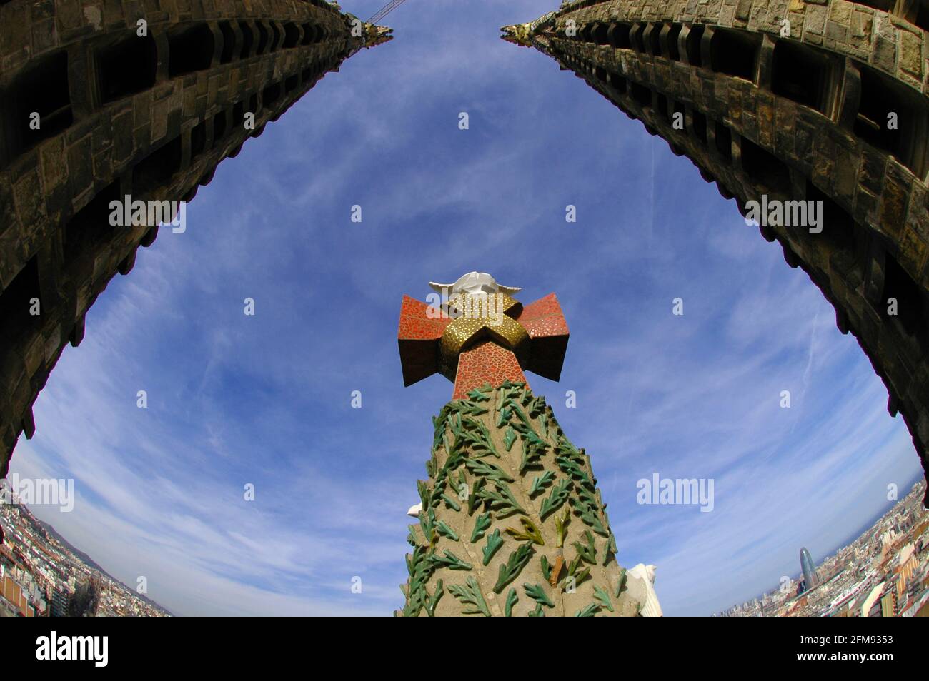 Turmspitzen, Basílica de la Sagrada Família vom Architekten Antoni Gaudi, UNESCO-Weltkulturerbe, Carrer de Mallorca, Barcelona, Katalonien, Spanien, Europa Stockfoto