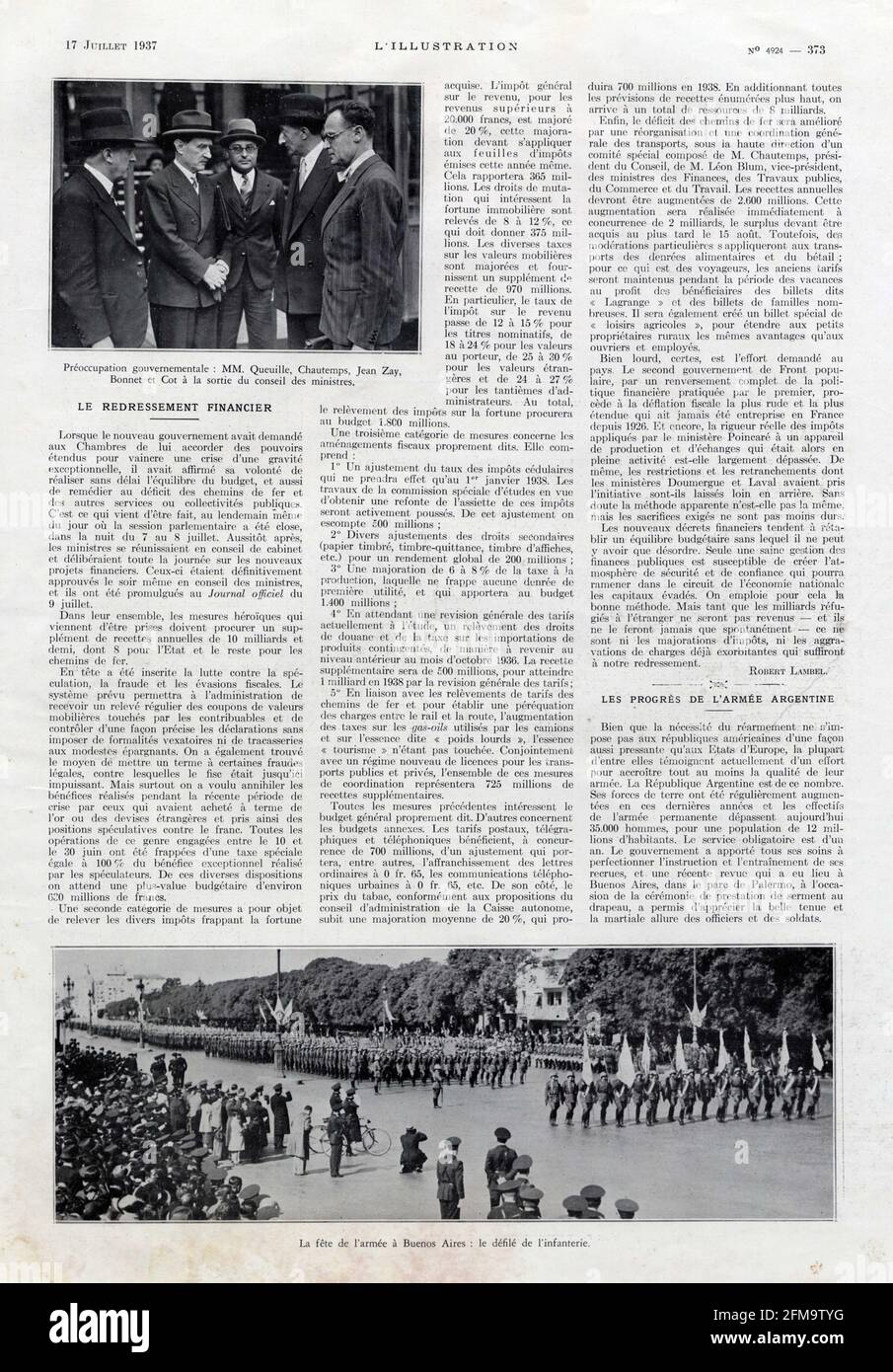 Frankreich.Préoccupation gouvernementale-MM Queuille,Chautemps,Jean Zay,Bonnet et Cot à la sortie du conseil des Ministres.1937. Stockfoto