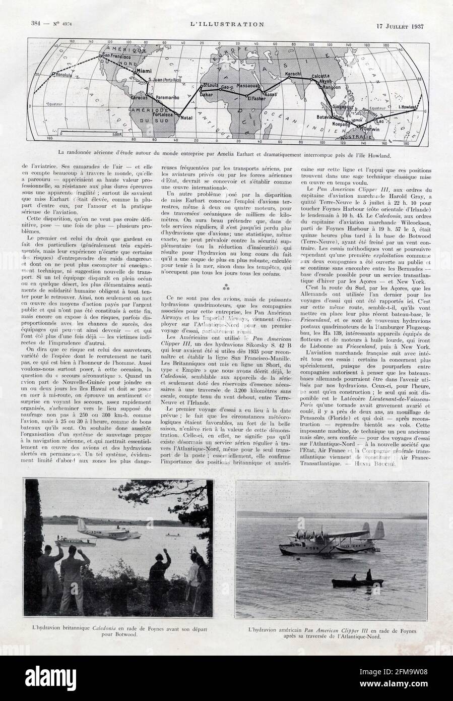 La randonnée aérienne d'étude autour du Monde entreprise par Amelia Earhart et dramatiquement interrompue près de l'île Howland Stockfoto