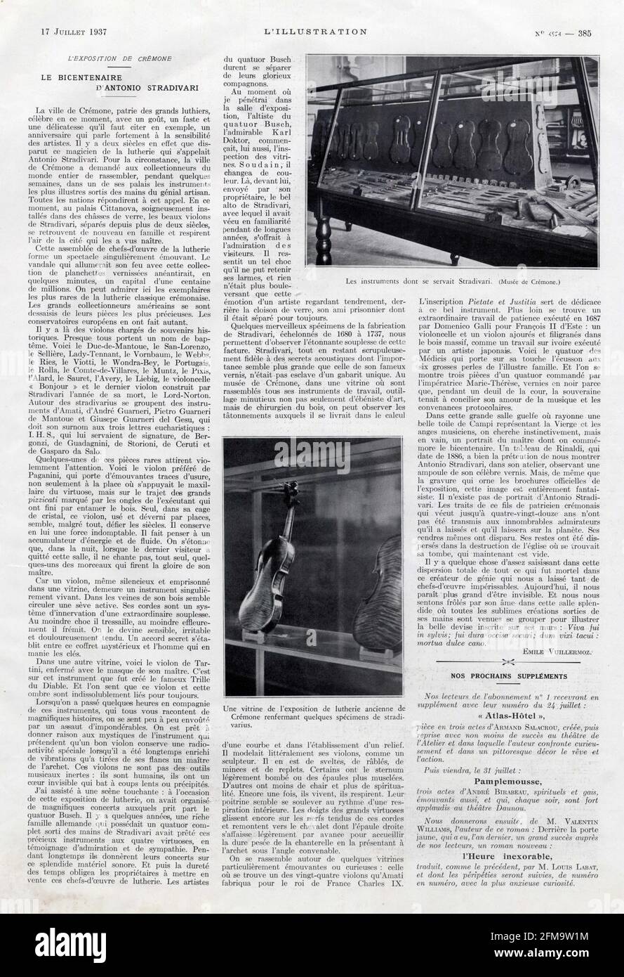 L'Exposition de Crémone. Le bicentenaire d'Antonio Stradivari. 1937 Stockfoto