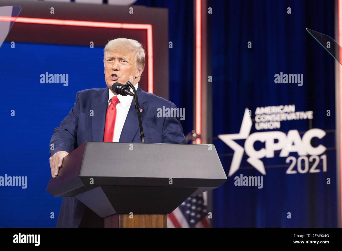 Orlando, Florida, 28. Februar 2021- Fmr. Präsident Donald J. Trump hält auf der Konferenz der Konservativen Politischen Aktion eine Rede Stockfoto