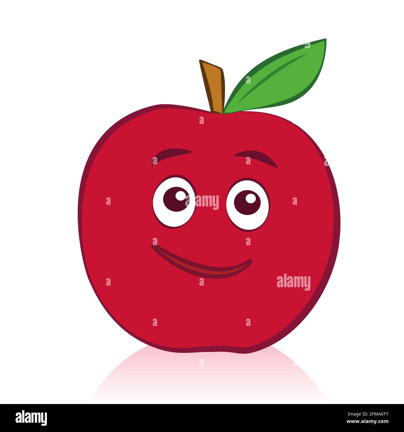 Comic Apfel mit lächelndem Gesicht mit freundlichen Augen - Illustration auf weißem Hintergrund. Stockfoto