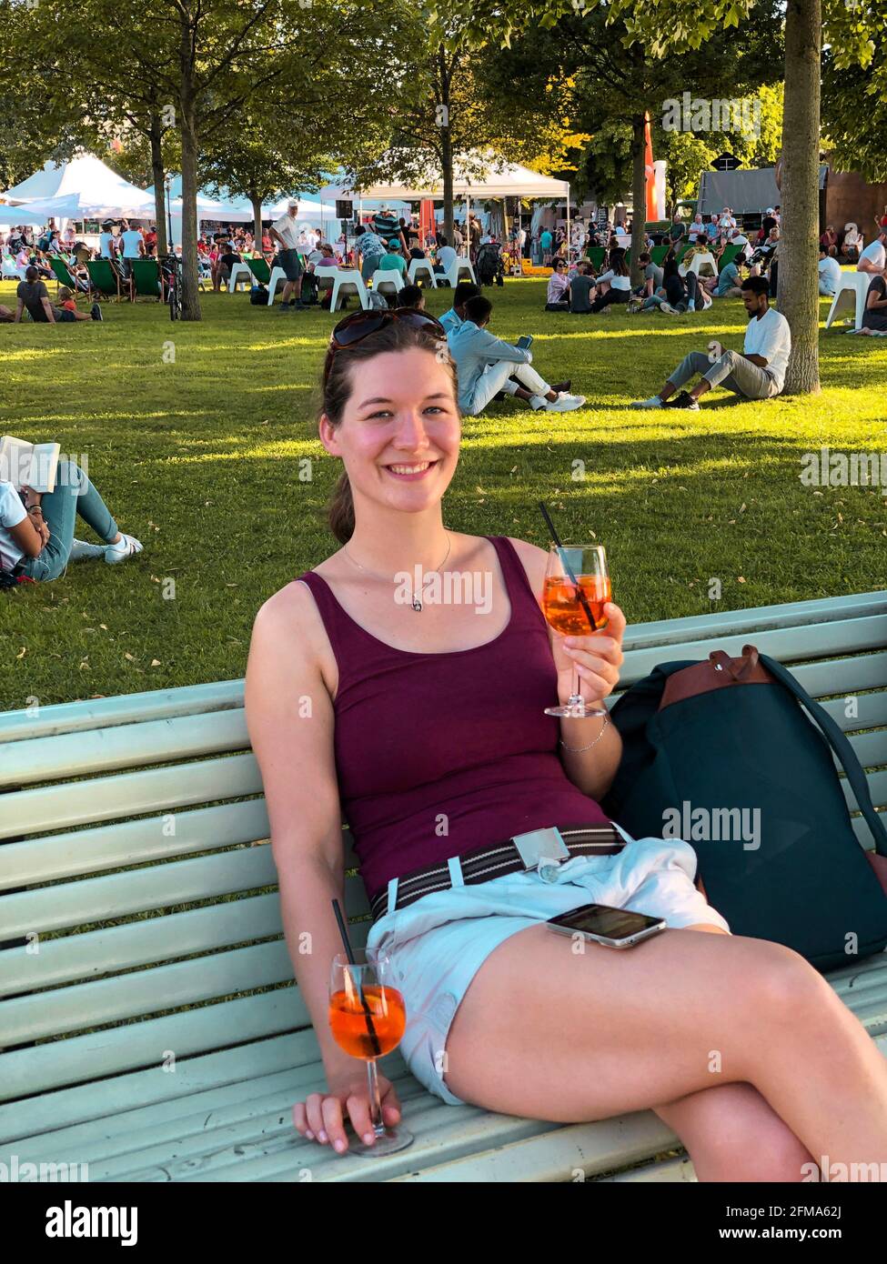 Bodensee, Promenade, Park, Frau, Bregenz, Vorarlberg, Österreich Stockfoto