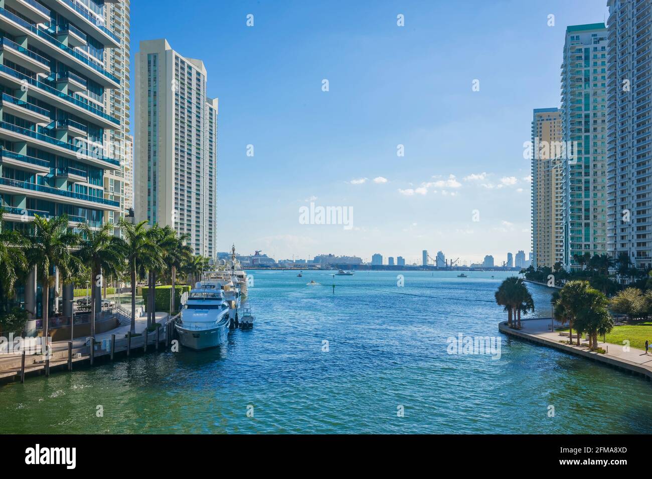 Die Mündung des Miami River in die Biscayne Bay. Miami. Florida. USA. Stockfoto