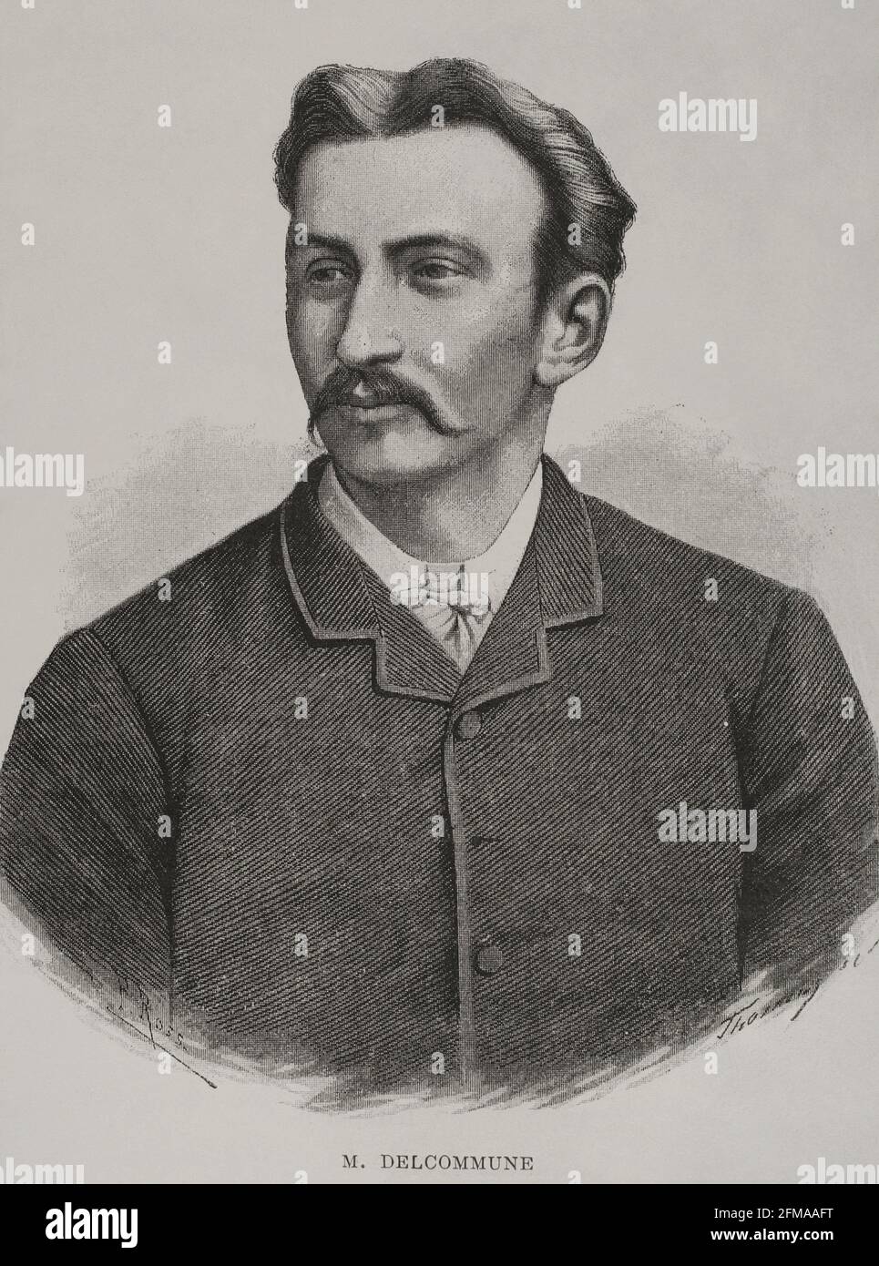 Alexandre Delcommune (1855-1922). Belgisches Militär und Entdecker, integriert in die öffentliche Gewalt des Freistaates Kongo. Hochformat. Gravur. El Congo y la Creación del Estado Independiente de este nombre. Historia de los trabajos y Exploraciones Verificados (der Kongo und die Gründung seines Freistaates. A Story of Work and Exploration), von Henry M. Stanley. Herausgegeben in Barcelona, um 1890. Spanien. Stockfoto