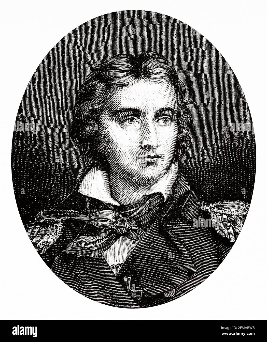 Porträt von Maurice d'Elbée. Maurice-Joseph-Louis Gigost d'Elbée (1752-1794) war ein französischer royalistischer Militärführer. Er war der zweite Oberbefehlshaber der königlichen und katholischen Armee, die von den Royalisten des vendischen Aufstandes gegen die Republik und die Französische Revolution gebildet wurde. Frankreich. Alte Illustration aus dem 19. Jahrhundert nach Histoire de la Revolution Francaise 1876 von Jules Michelet (1798-1874) Stockfoto