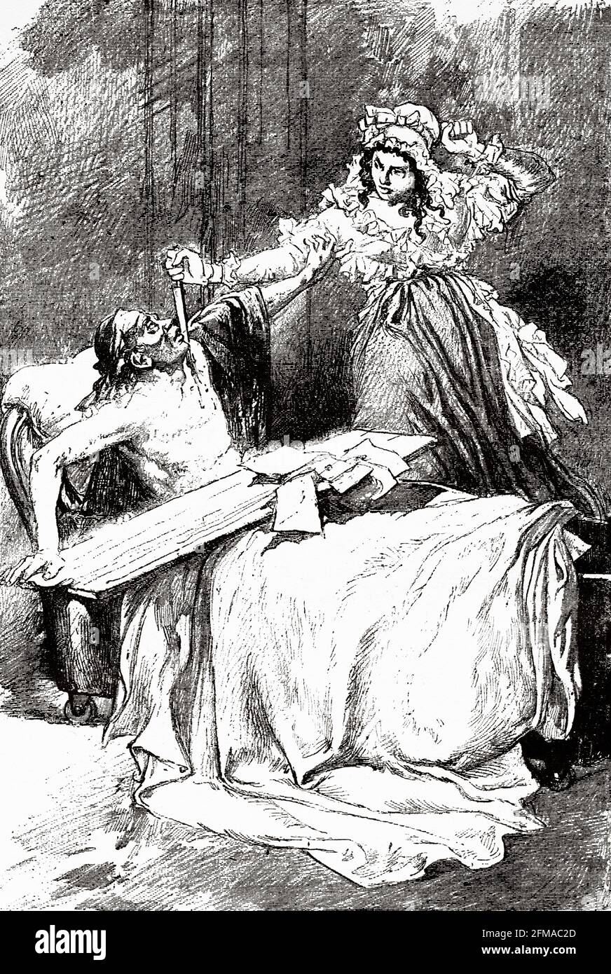 Der Mord an Marat durch Chalotte Corday. Jean-Paul Marat, 13. Juli 1793 (1743-1793) Französischer Politiker, Arzt und Journalist. Alte Illustration aus dem 19. Jahrhundert nach Histoire de la Revolution Francaise 1876 von Jules Michelet (1798-1874) Stockfoto