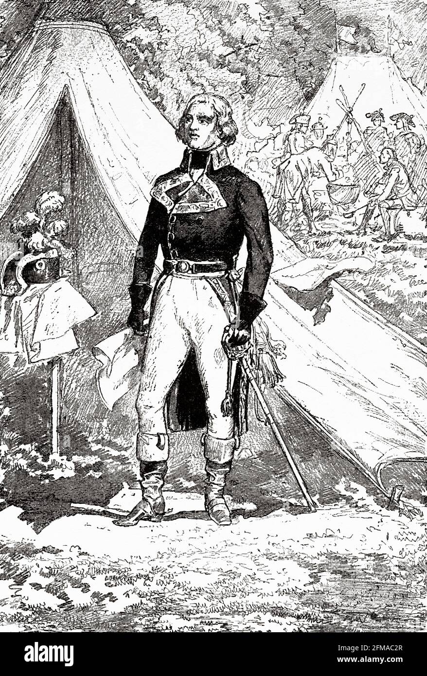 Porträt von Louis Lazare Hoche (1768-1797) Französischer General der revolutionären Armee. Frankreich. Alte Illustration aus dem 19. Jahrhundert nach Histoire de la Revolution Francaise 1876 von Jules Michelet (1798-1874) Stockfoto