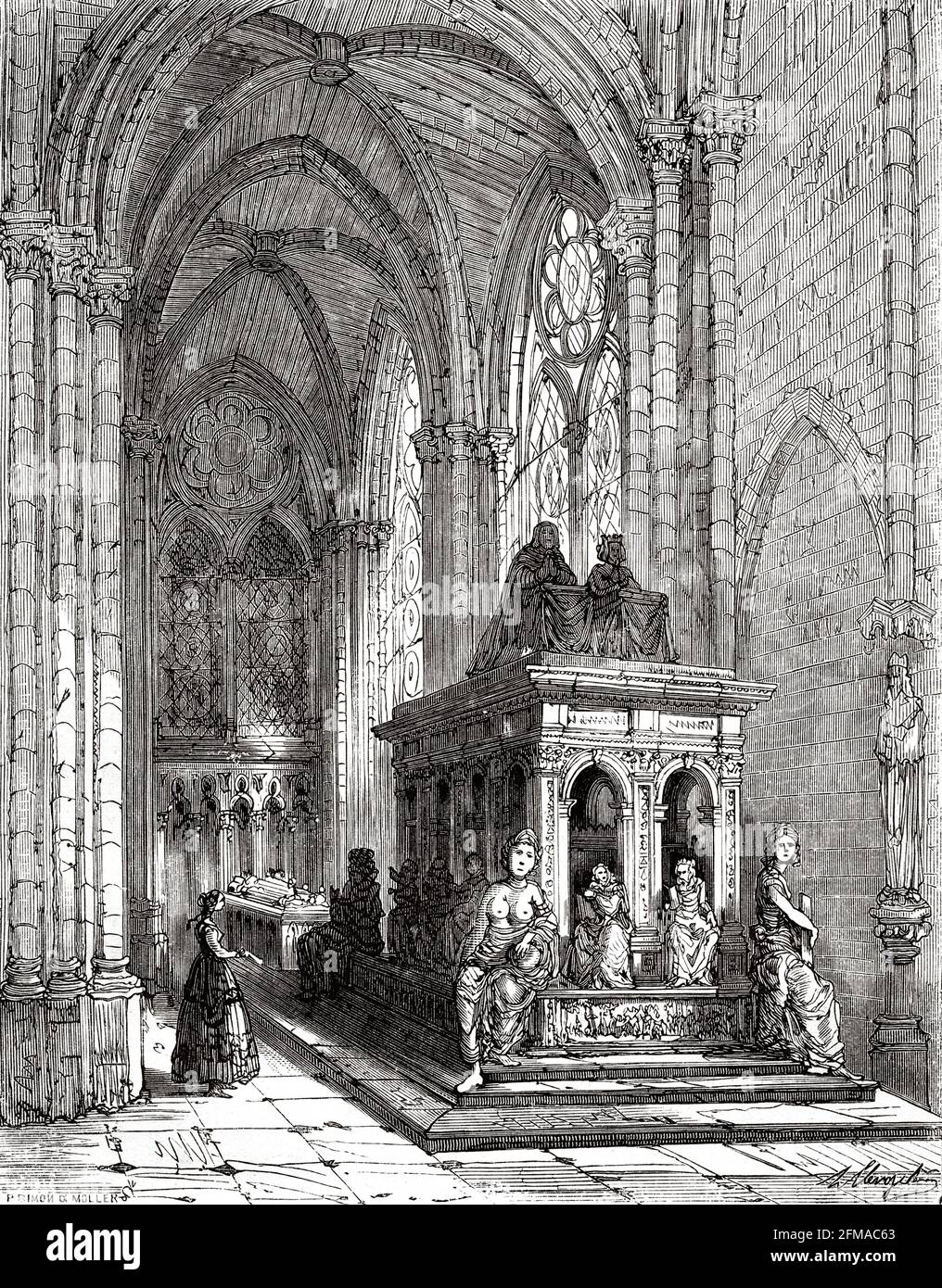 Grab von Ludwig XII., König von Frankreich (1462-1515) und Anne De Bretagne, Basilika Saint Denis, Ile de France. Frankreich. Alte Illustration aus dem 19. Jahrhundert nach Histoire de la Revolution Francaise 1876 von Jules Michelet (1798-1874) Stockfoto