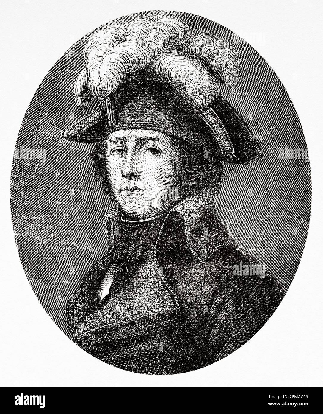 Porträt von Jean Antoine Rossignol (1759-1802) Offizier der französischen Armee, General der Revolutionskriege und Freund von Robespierre. Frankreich. Alte Illustration aus dem 19. Jahrhundert nach Histoire de la Revolution Francaise 1876 von Jules Michelet (1798-1874) Stockfoto