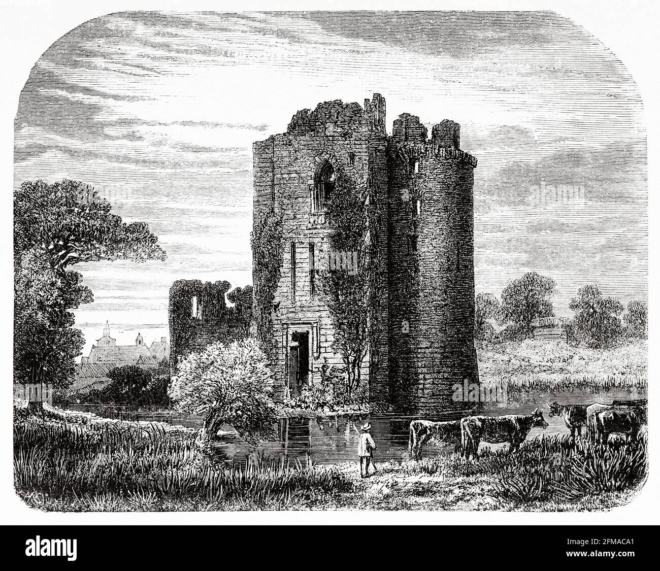 Ruinen des Schlosses von Machecoul, Loire Atlantique. Pays de la Loire. Frankreich. Alte Illustration aus dem 19. Jahrhundert nach Histoire de la Revolution Francaise 1876 von Jules Michelet (1798-1874) Stockfoto