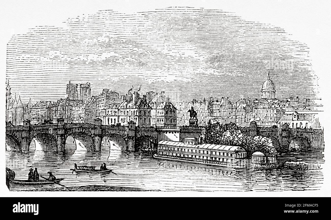 Le Pont Neuf, älteste Brücke in Paris. Frankreich. Alte Illustration aus dem 19. Jahrhundert nach Histoire de la Revolution Francaise 1876 von Jules Michelet (1798-1874) Stockfoto