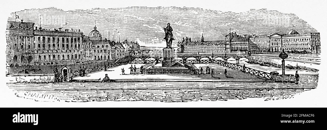 Le Pont Neuf, älteste Brücke in Paris. Frankreich. Alte Illustration aus dem 19. Jahrhundert nach Histoire de la Revolution Francaise 1876 von Jules Michelet (1798-1874) Stockfoto