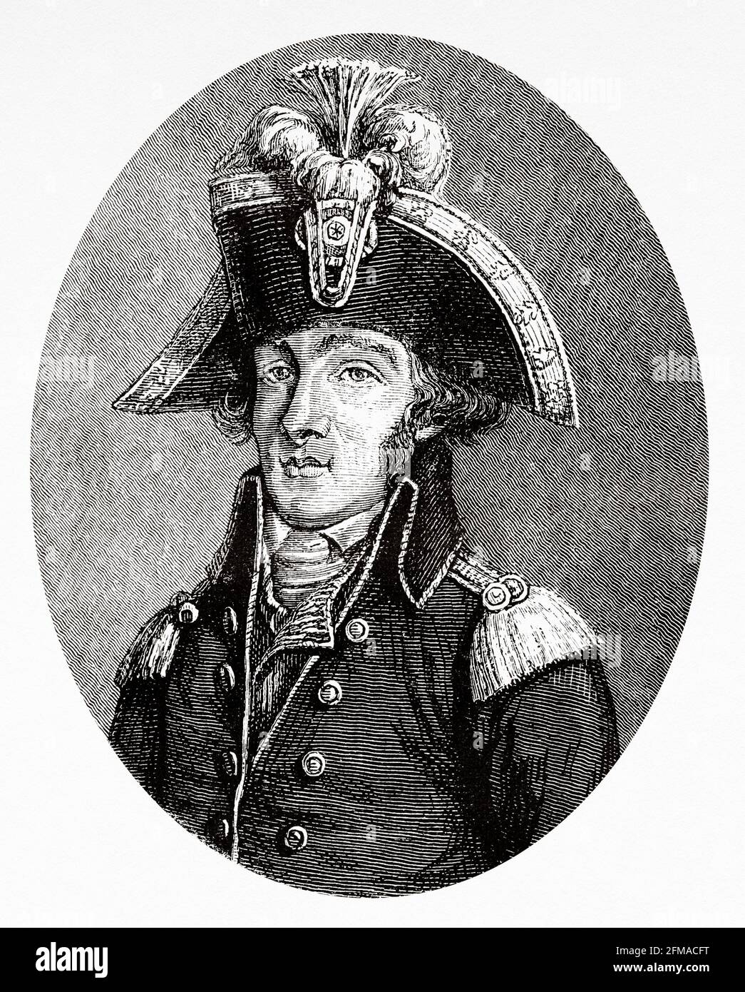 Porträt von Francois Hanriot (1761-1794) war ein französischer Cordelier-Führer, Straßenorator und Kommandant der Garde Nationale während der Französischen Revolution. Er wurde zusammen mit Robespierre, Saint-Just und Couthon nach den Regeln des Gesetzes von 22 Prairial hingerichtet. Frankreich. Alte Illustration aus dem 19. Jahrhundert nach Histoire de la Revolution Francaise 1876 von Jules Michelet (1798-1874) Stockfoto