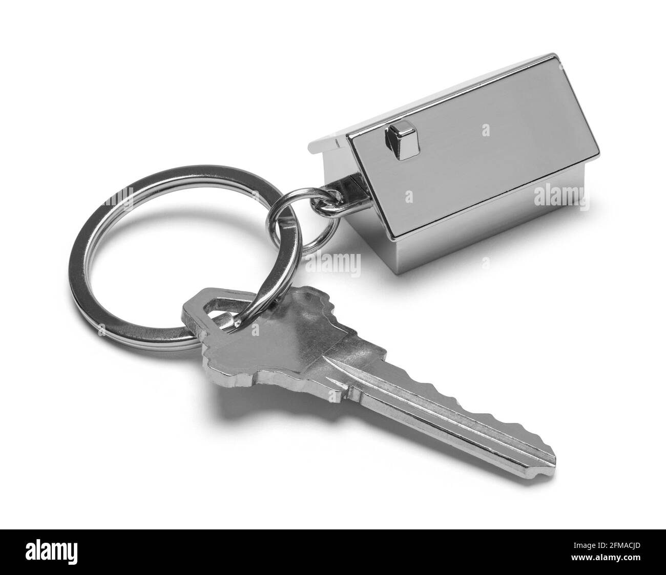 Schlüssel auf Ring mit Metallhaus-Ausschnitt. Stockfoto