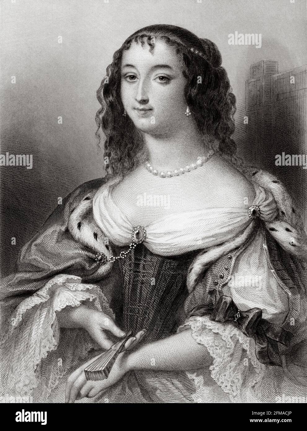 Porträt der Herzogin von Orléans. Henrietta Anne von England (1644-1670) war die jüngste Tochter von König Karl I. von England, Schottland und Irland und Henrietta Maria von Frankreich. Alte Illustration aus dem 19. Jahrhundert von der Galerie de Femmes Cebres von M. Sainte-Beuve 1864 Stockfoto