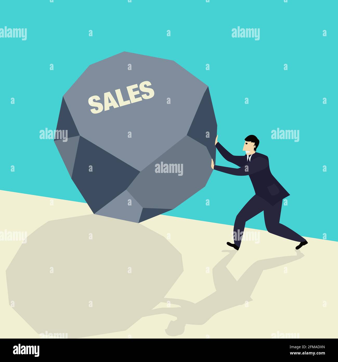 Business Concept Vektor-Illustration eines Geschäftsmanns, der einen großen Stein schiebt Symbolisiert die Steigerung der Umsätze auf einem wachsenden Markt Stock Vektor