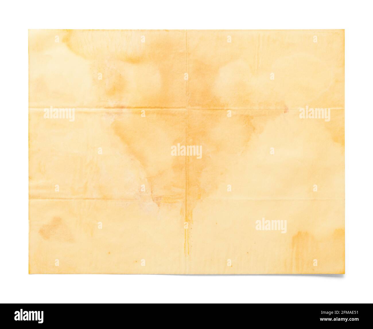 Altgealterte Papiertextur mit großem Fleck. Stockfoto