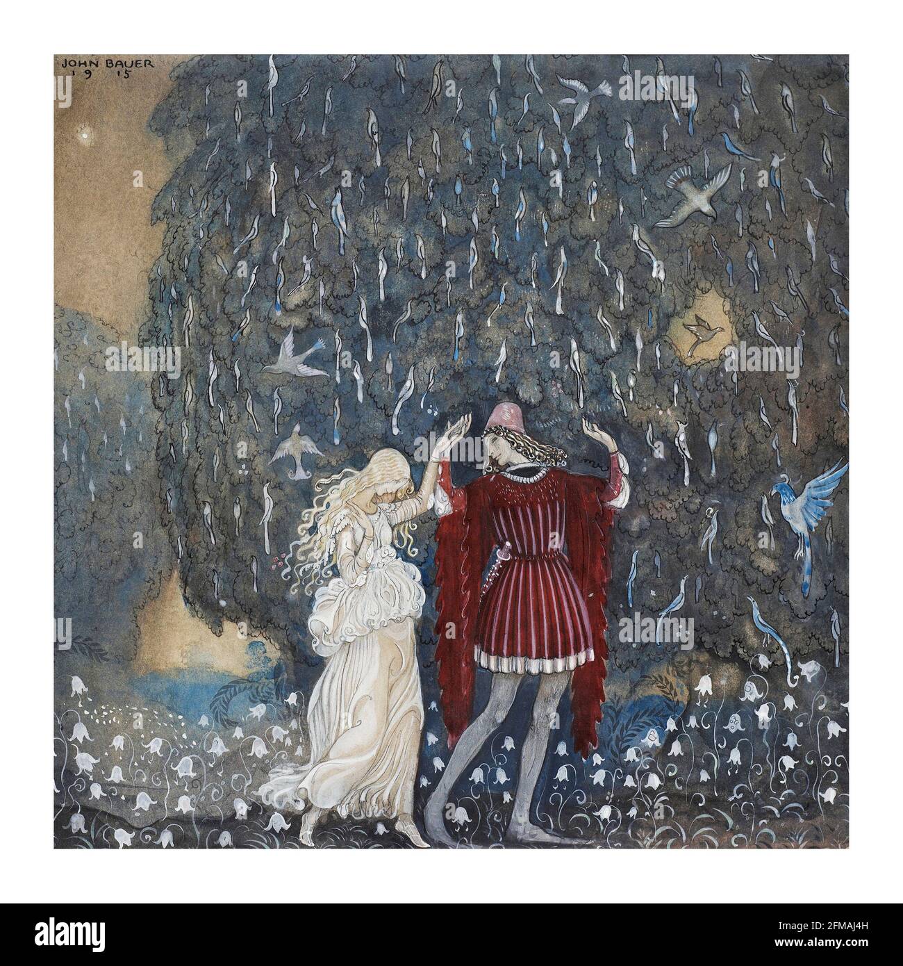 Lena tanzt mit dem Ritter – der schwedischen Volkskunst, John Bauer (1882-1918). Stockfoto