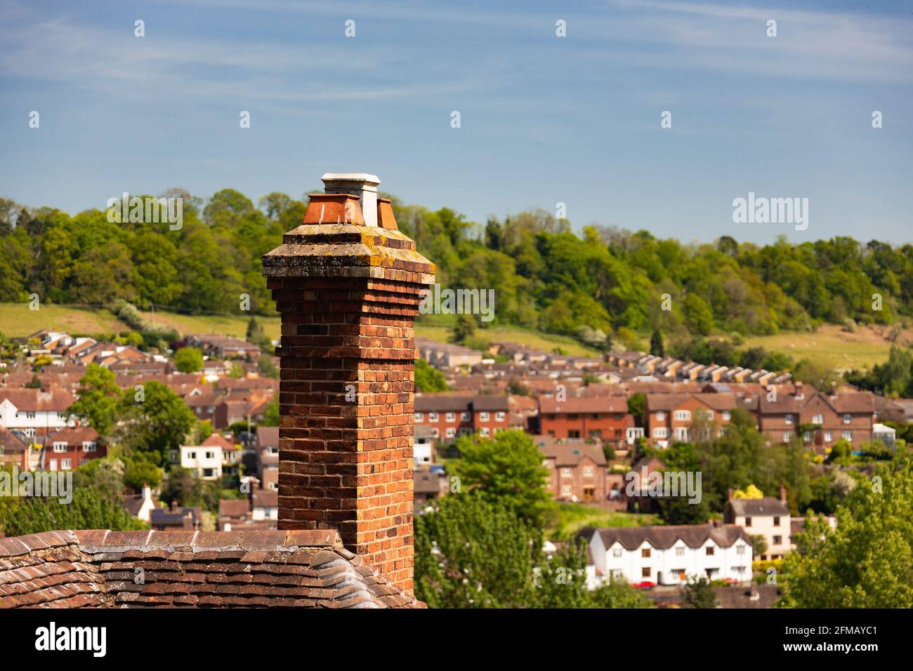 Bridgnorth ist eine Stadt in Shropshire, England. Der Fluss Severn teilt es in eine hohe Stadt und eine niedrige Stadt. Stockfoto