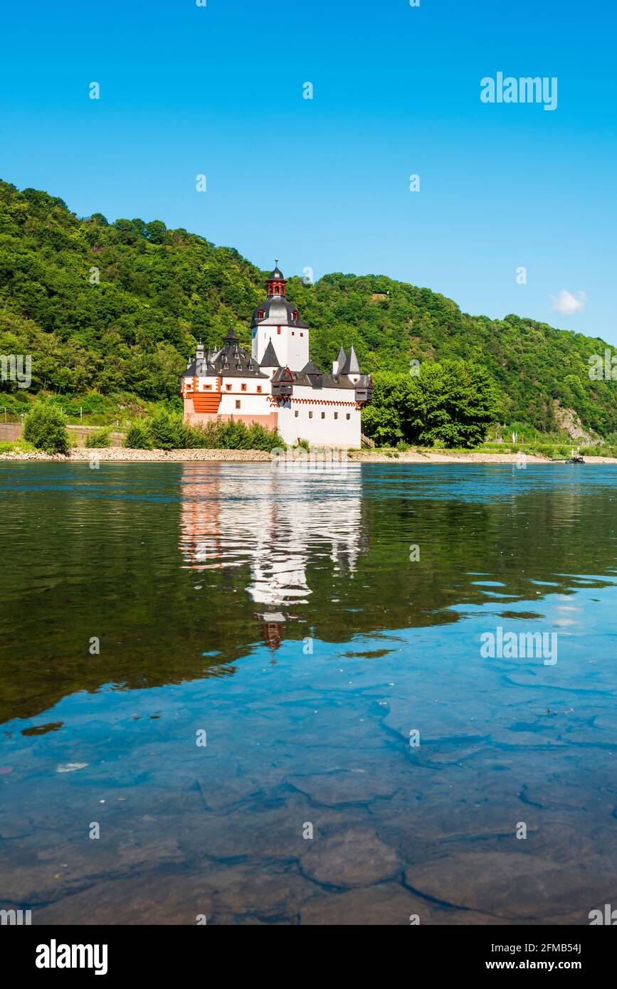 Deutschland, Rheinland-Pfalz, Kaub, Oberes Mittelrheintal Weltkulturerbe, Schloss Pfalzgrafenstein, Zollburg am Rhein Stockfoto