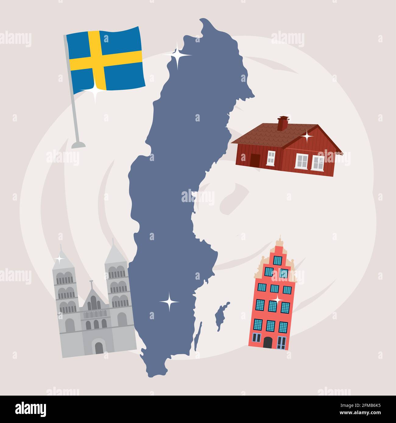 schwedenkarte und Gebäude in der Umgebung Stock Vektor
