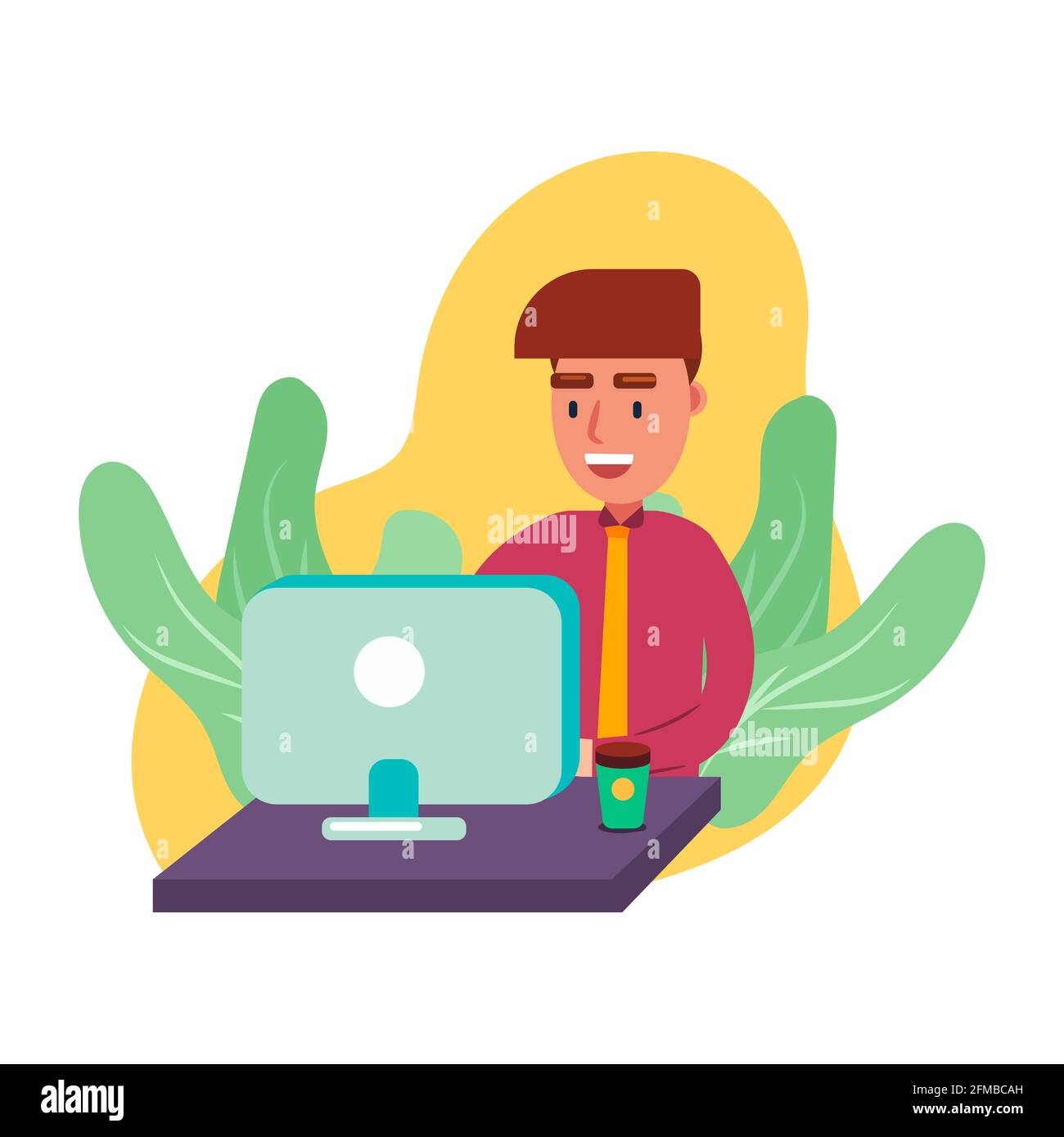 Mann mit Computer-Vektor-Illustration in flachem Stil Stock Vektor