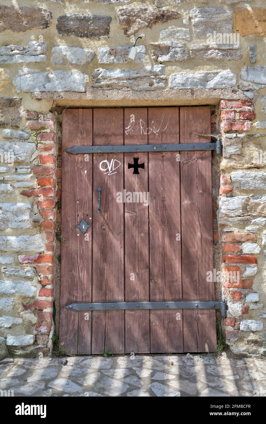 Eingang, Holztür, Zitadelle Petersberg, Petersberg, Fassade, Festung, Sommer, Erfurt, Thüringen, Deutschland, Europa Stockfoto