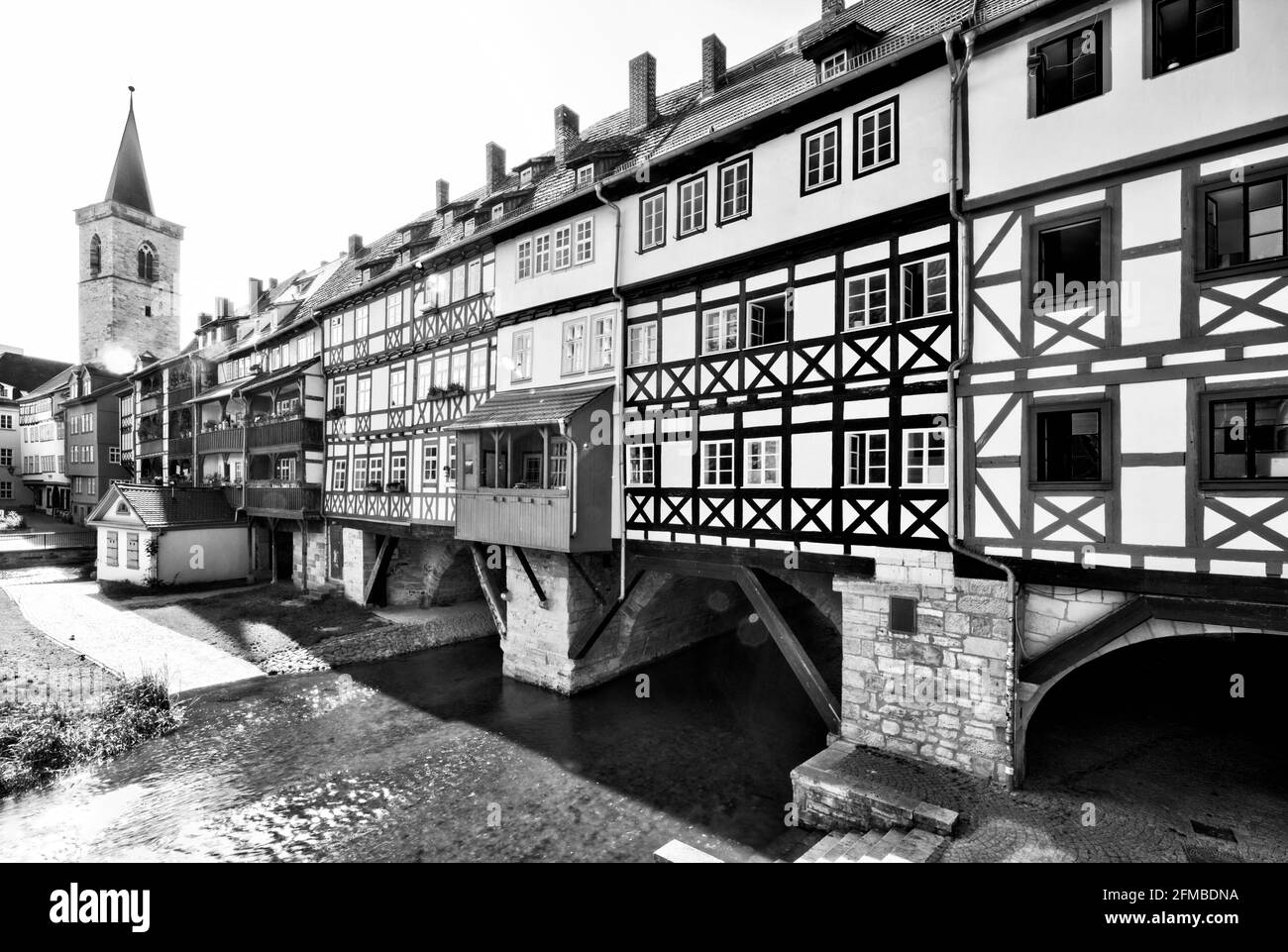 Krämerbrücke, Gera, Hausfassade, Fachwerk, Altsatdt, Sommer, Blumenschmuck, Erfurt, Thüringen, Deutschland, Europa Stockfoto
