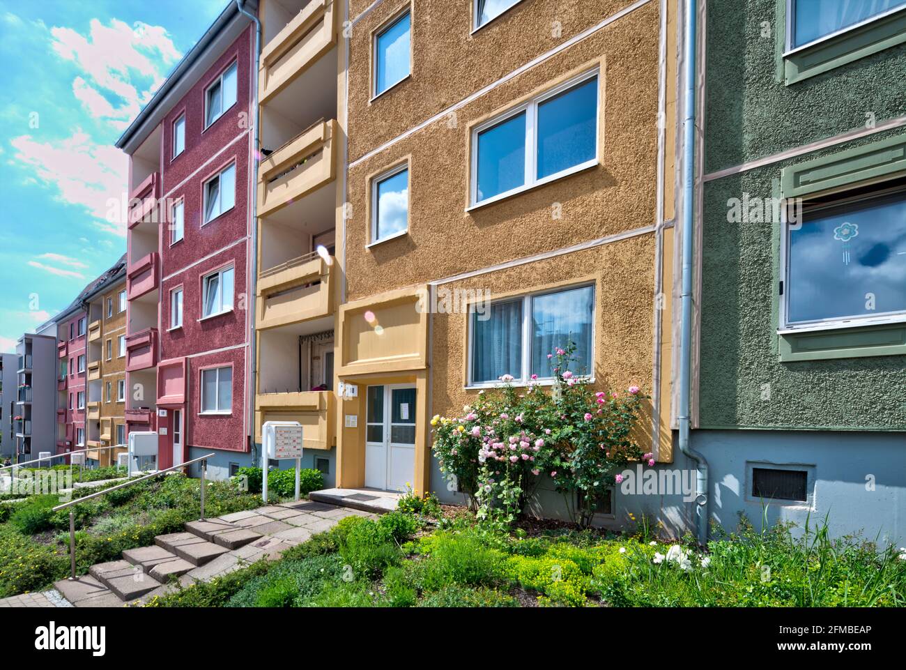 Fertigbau, restauriert, Hausfassade, Altstadt, Sommer, königlicher Sitz, Gotha, Thüringen, Deutschland, Europa Stockfoto