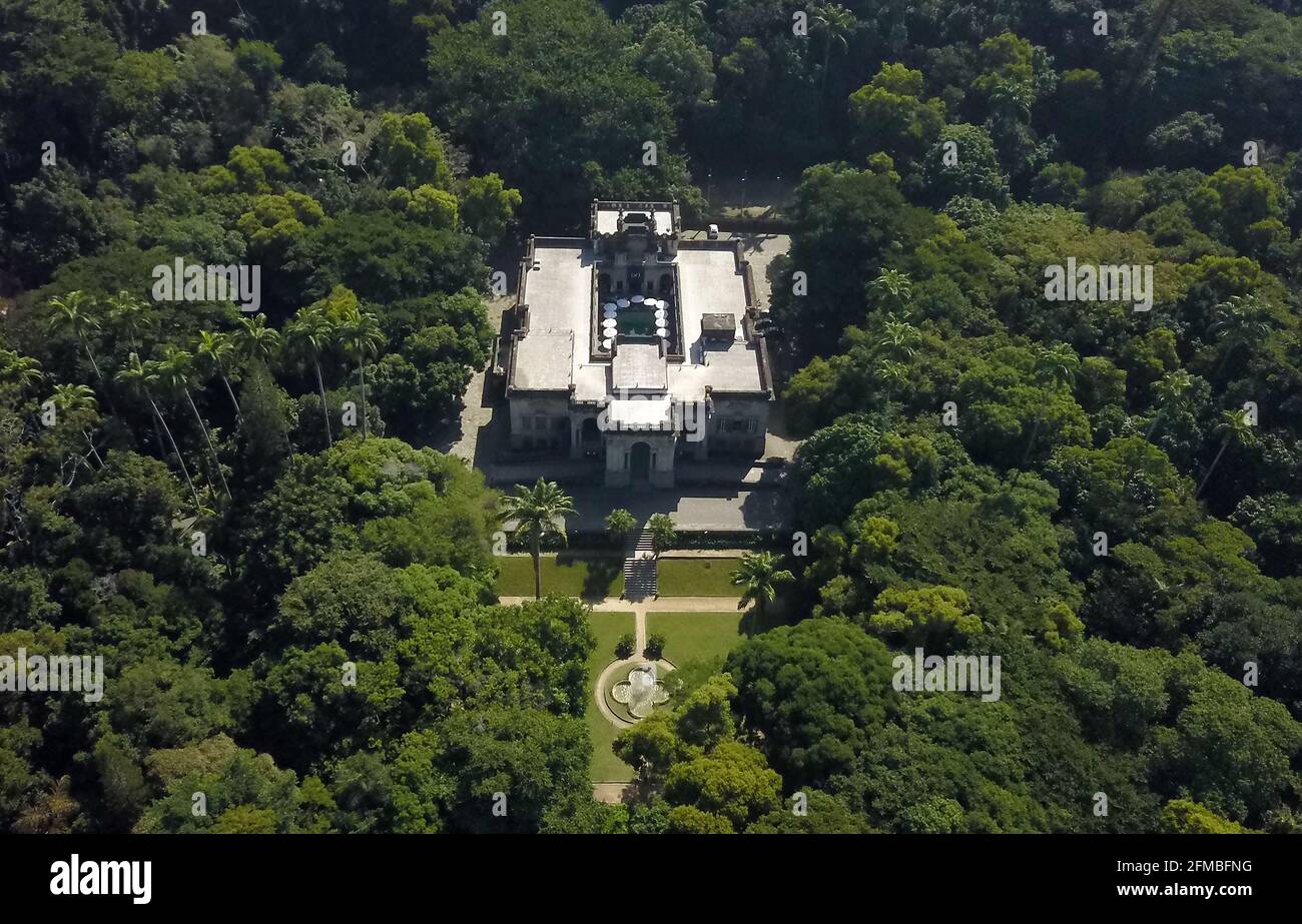 Rio de Janeiro, Brasilien, 5. Mai 2021. Luftaufnahme des Parque Laje im Tijuca Nationalpark. Stockfoto