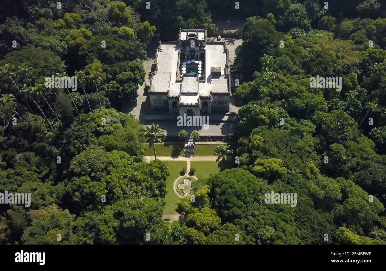 Rio de Janeiro, Brasilien, 5. Mai 2021. Luftaufnahme des Parque Laje im Tijuca Nationalpark. Stockfoto
