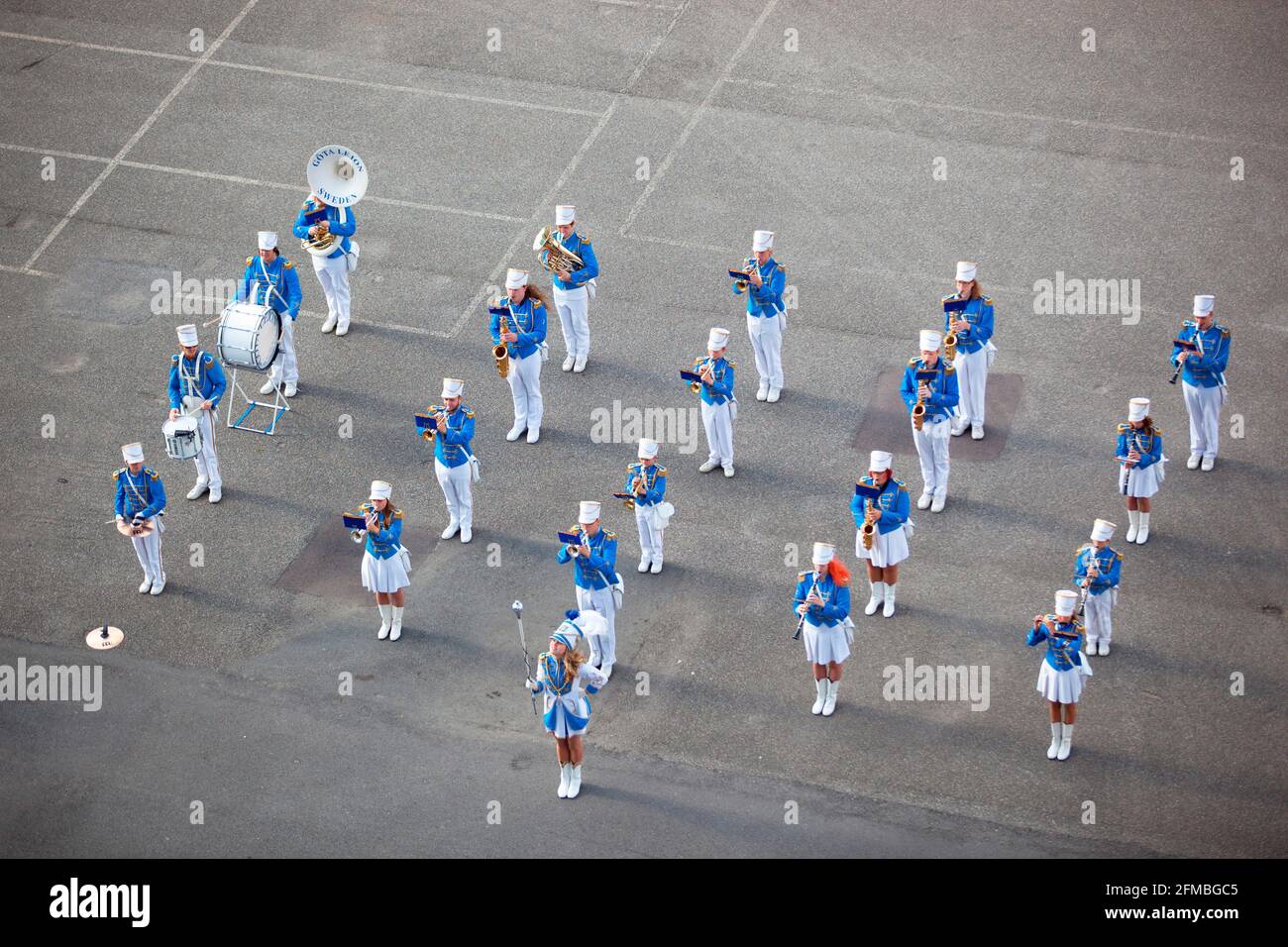 Cheerleaders Empfang bei der Ankunft im Hafen von Göteborg, Schweden Stockfoto