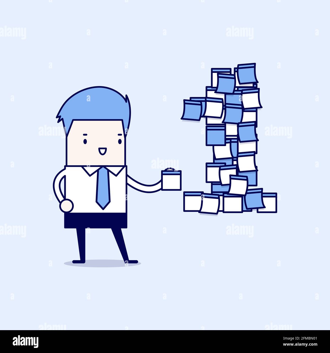 Geschäftsmann mit Haftnotizen der ersten Nummer. Cartoon-Figur dünne Linie Stil Vektor. Stock Vektor