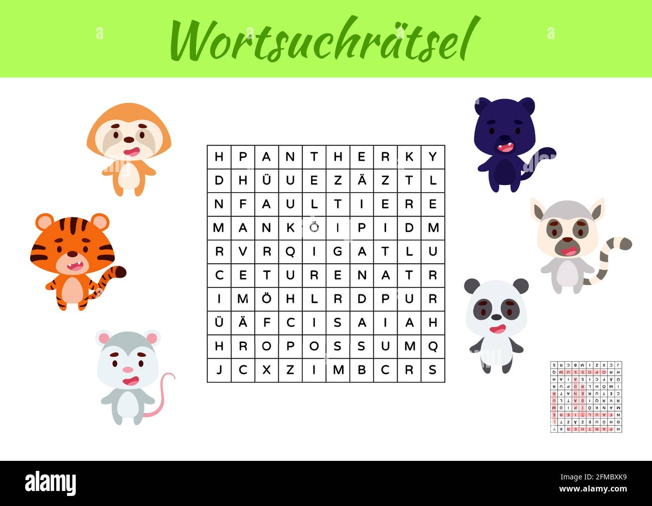 Wortsuchrätsel - Wortsuche Puzzle. Kinder Aktivität Arbeitsblatt bunt