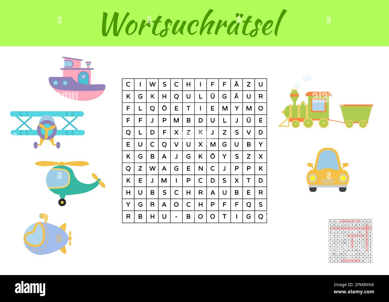 Wortsuchrätsel - Wortsuche Puzzle. Kinder Aktivität Arbeitsblatt bunt  druckbare Version. Lernspiel für deutsche Wörter zu studieren. Enthält  Antworten. Ve Stock-Vektorgrafik - Alamy