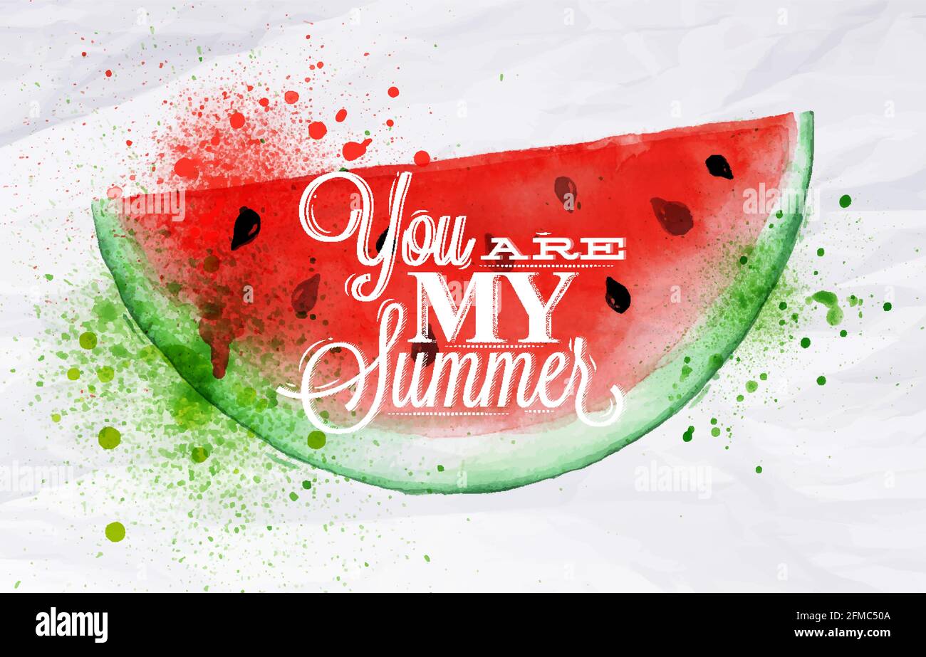 Poster mit rotem Aquarell-Wassermelone-Schriftzug Du bist mein Sommer Stock Vektor