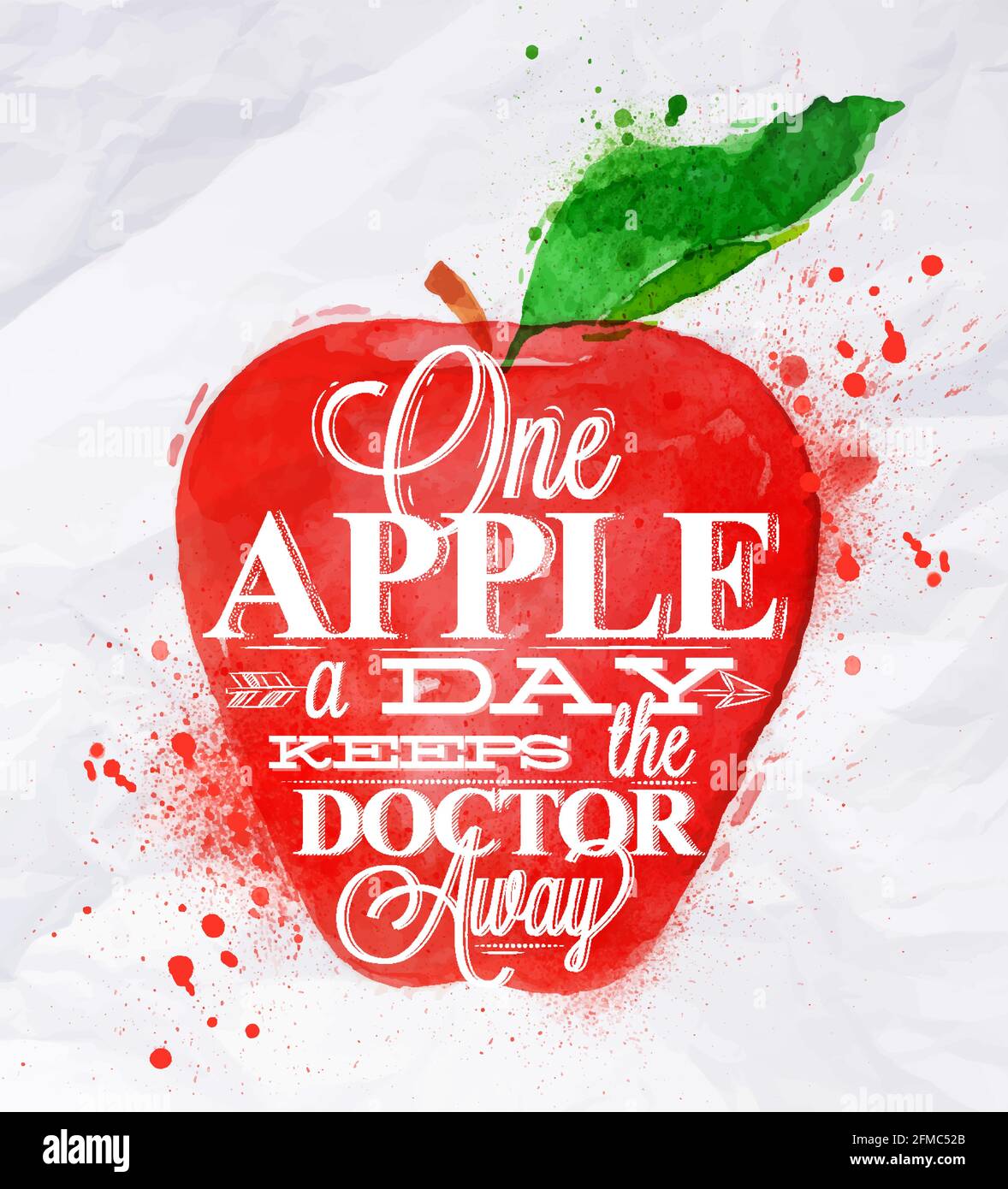 Poster mit rotem Aquarell-Apfel-Schriftzug ein Apfel am Tag Hält den Arzt fern Stock Vektor