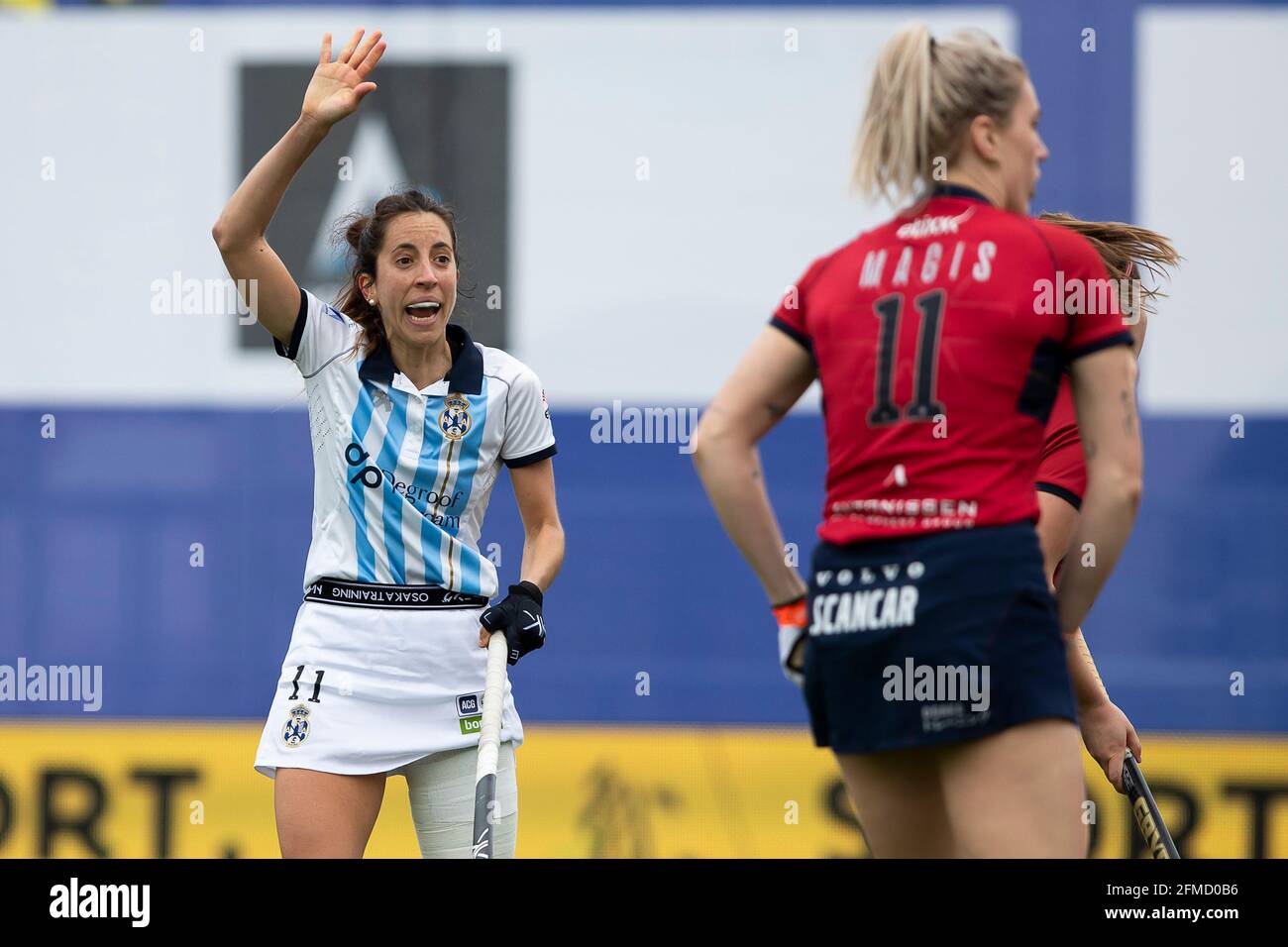 Lara Oviedo von Gantoise reagiert während eines Frauen-Eishockeyspiels zwischen Gantoise und Dragons, der ersten Etappe der Frauen im Finale der Play-offs der Belgier Stockfoto