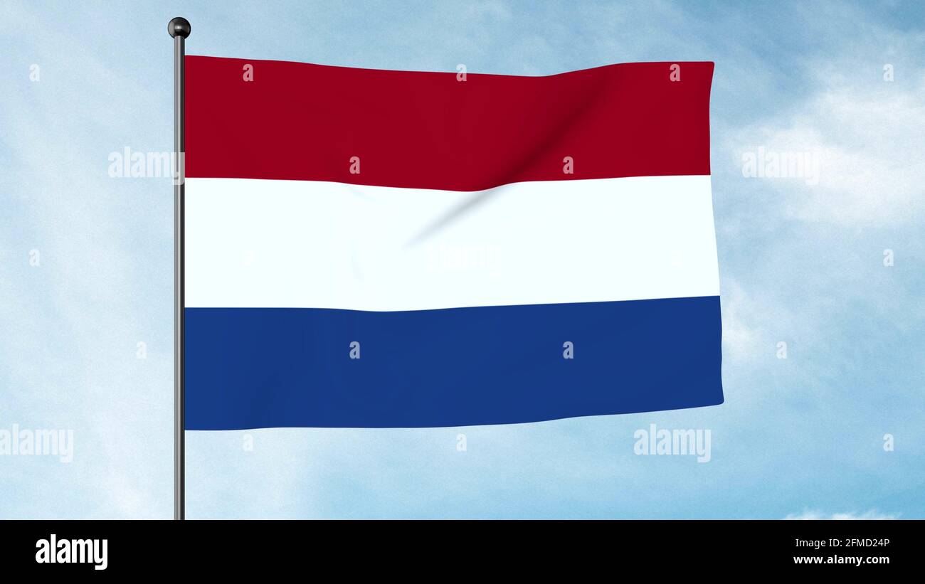 3D Illustration der Flagge der Niederlande ist eine horizontale Trikolore aus Rot, Weiß und Blau. Stockfoto