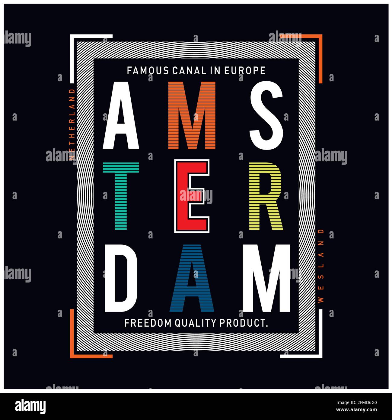 Amsterdam City Typografie Design im modernen Street Style, inspiriert von europäischer Reise und urbaner Mode. Stockfoto