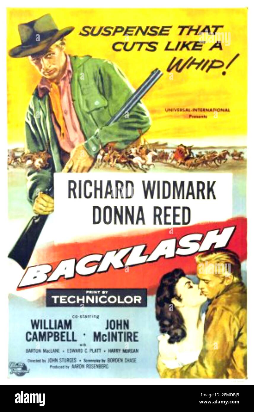 BACKLASH 1956 Universal-Internationaler Film mit Richard Widmark und Donna Reed. Poster von Reynold Brown Stockfoto