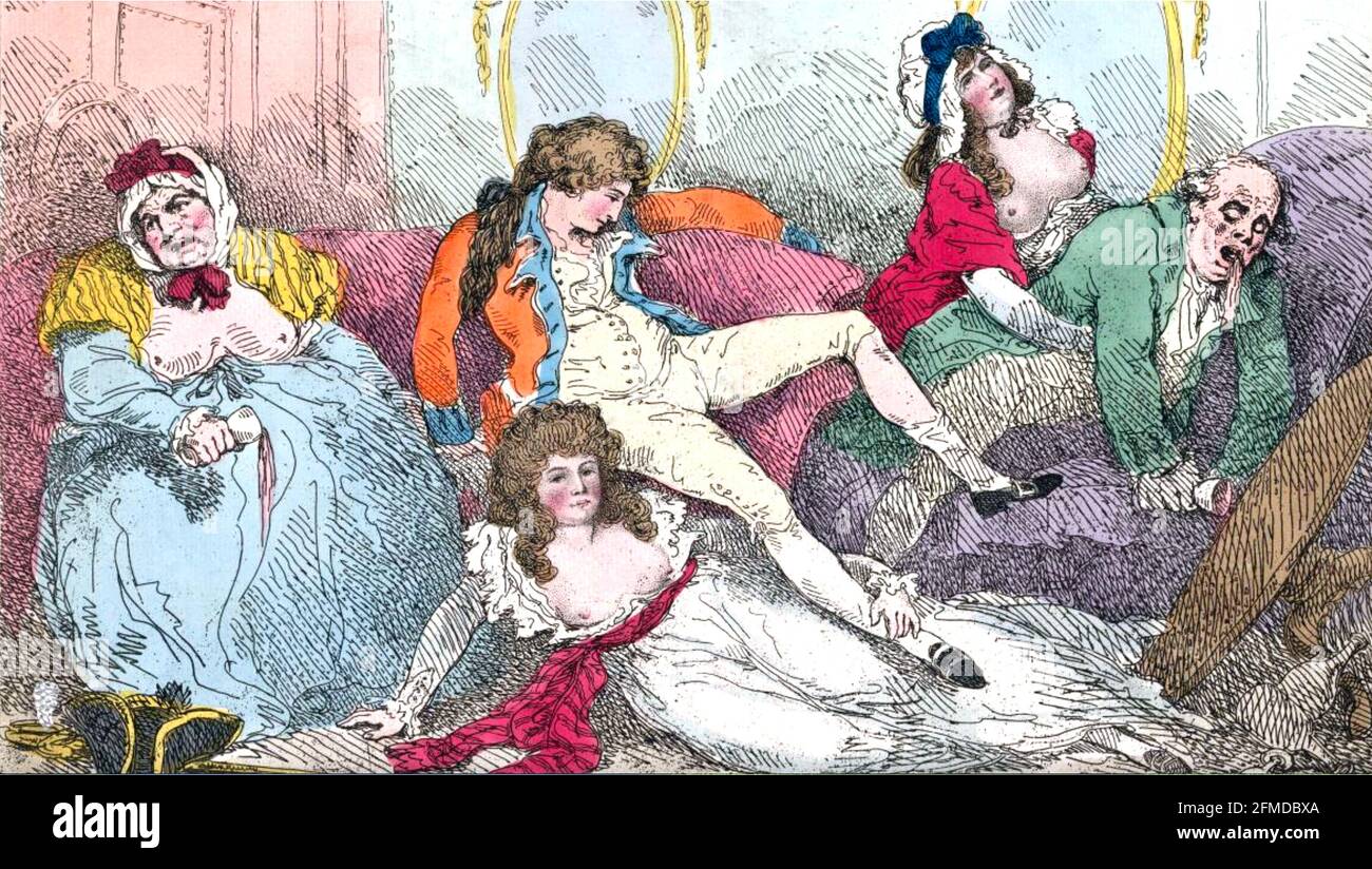 DER VERLORENE SOHN von Thomas Rowlandson um 1785. Der Prinz von Wales - später George IV - Gorge iv, wird auf einem Sofa in einem Bordell faulenzen gezeigt Stockfoto