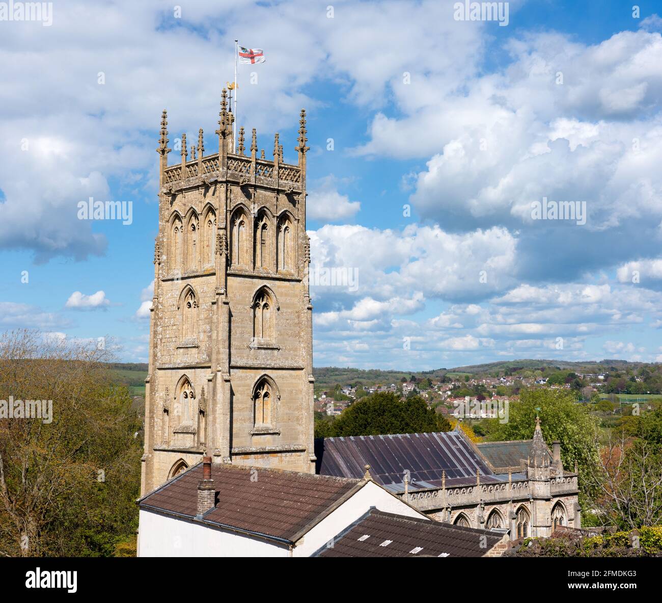 Pfarrkirche St. Jakob der große über dem Dorf Winscombe am Fuße des Mendip Hills Somerset UK Stockfoto