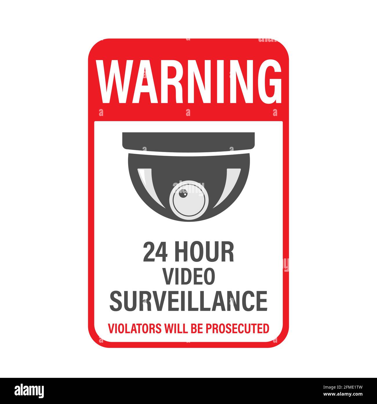 WARNUNG 24 Stunden Videoüberwachung. Vector Videoüberwachungsschild mit der Aufschrift. Leere Umrisse, flacher Stil. Stock Vektor